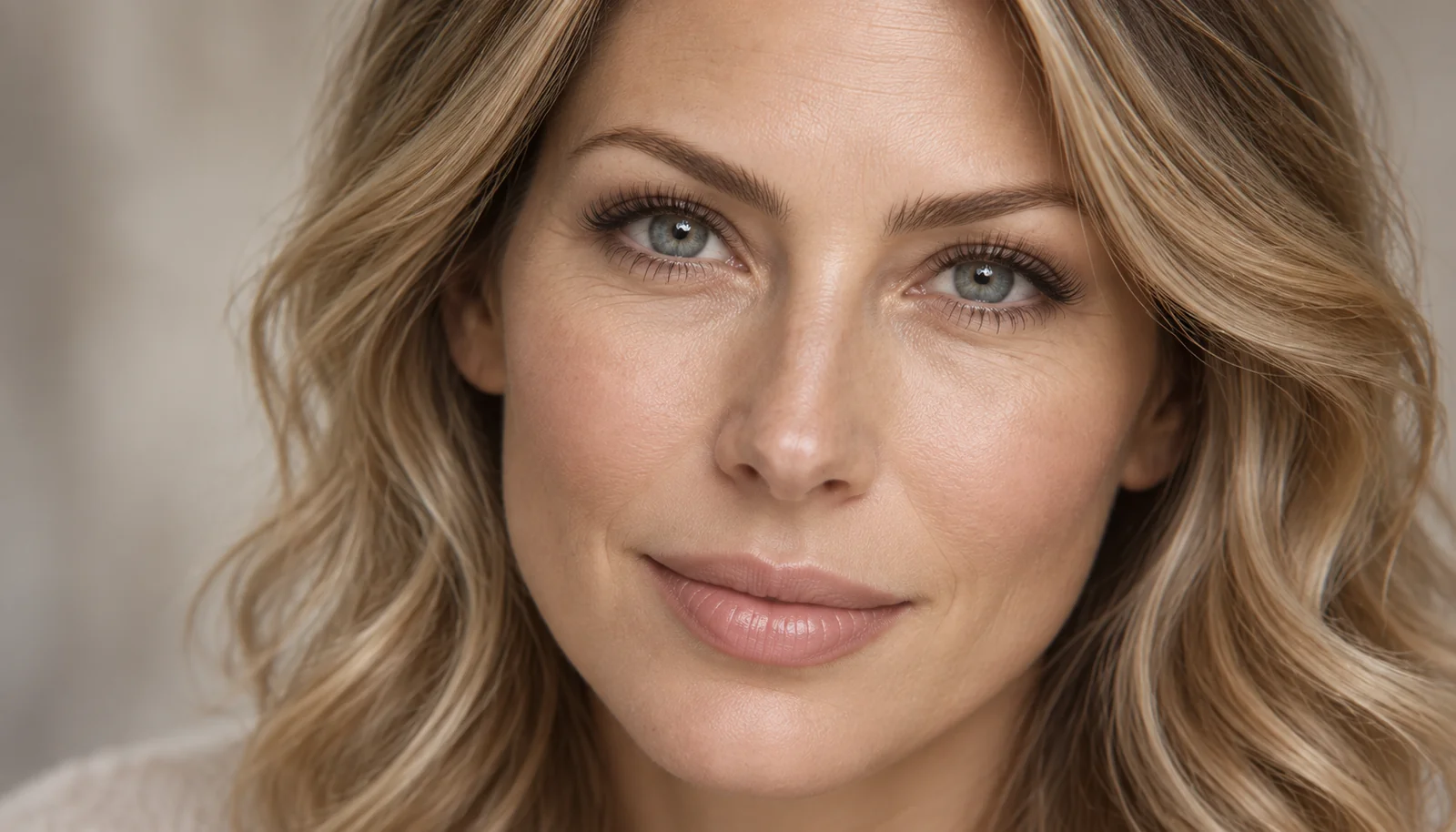 Natural lash and brow definition on a blonde woman