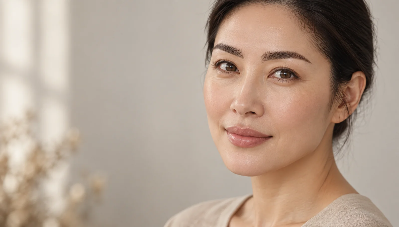 Portrait showing softly shaped and lifted eyebrows
