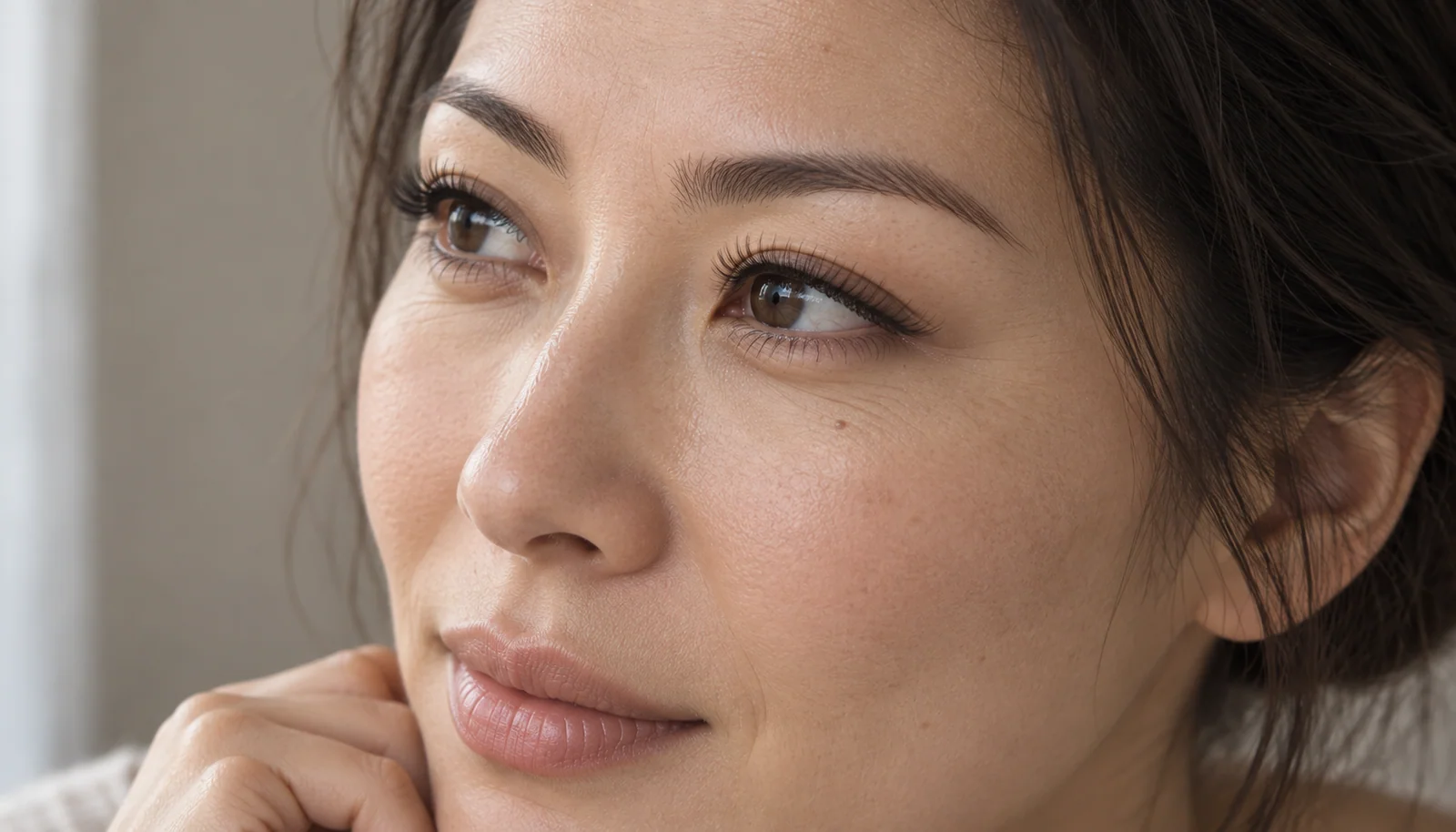 Three-quarter eye detail showing a delicate lash shape