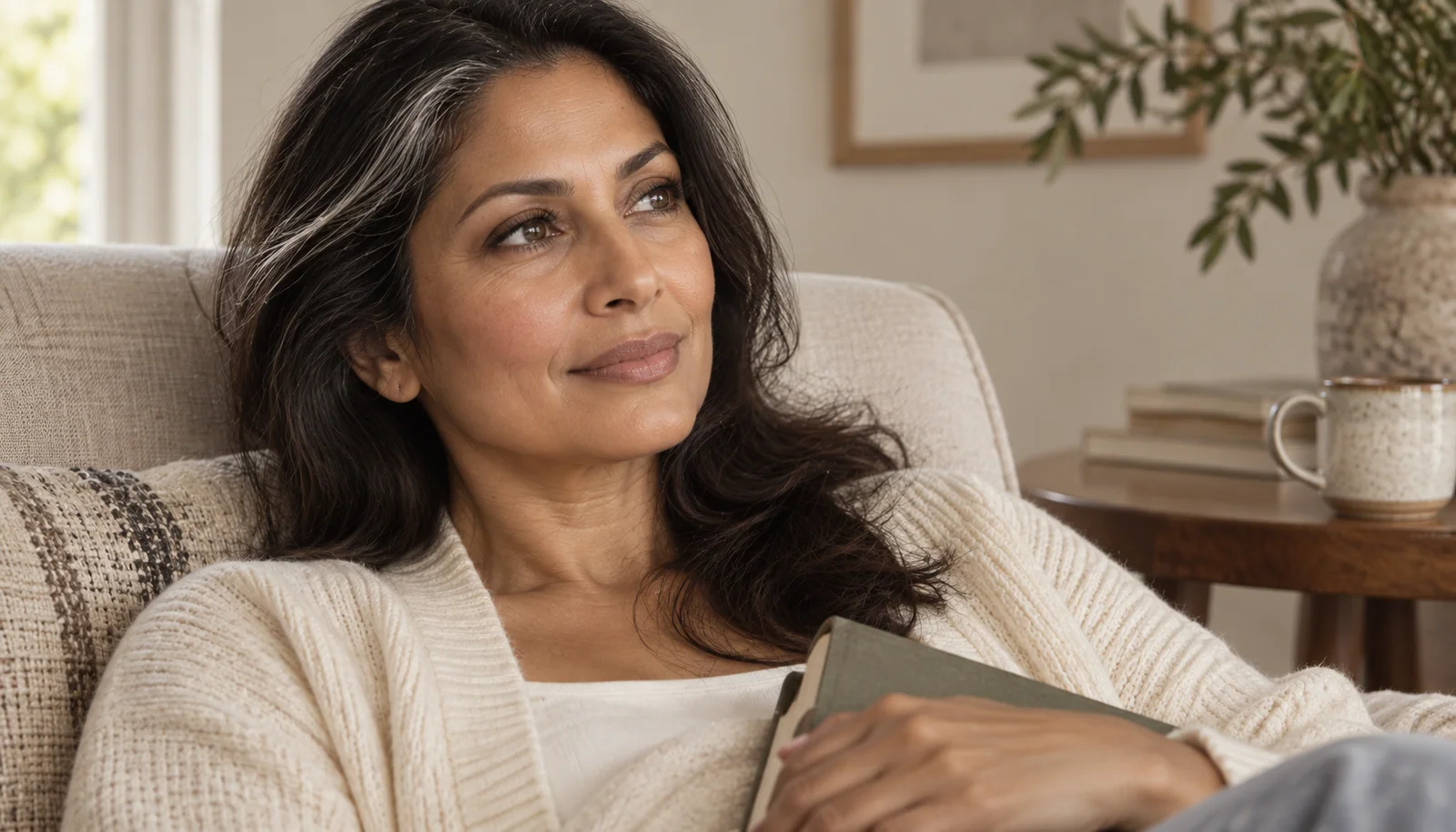 Woman relaxing in a quiet reading corner
