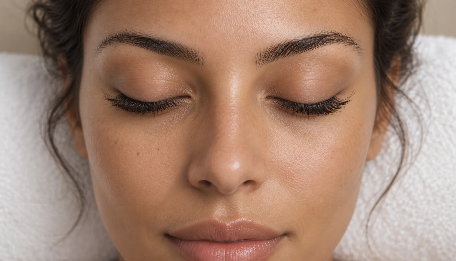 Closed-eye detail of a delicate hybrid lash set