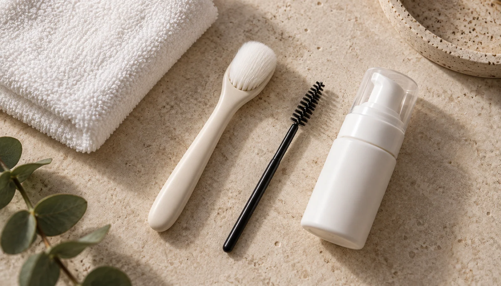 Clean lash-care tools on a dry towel