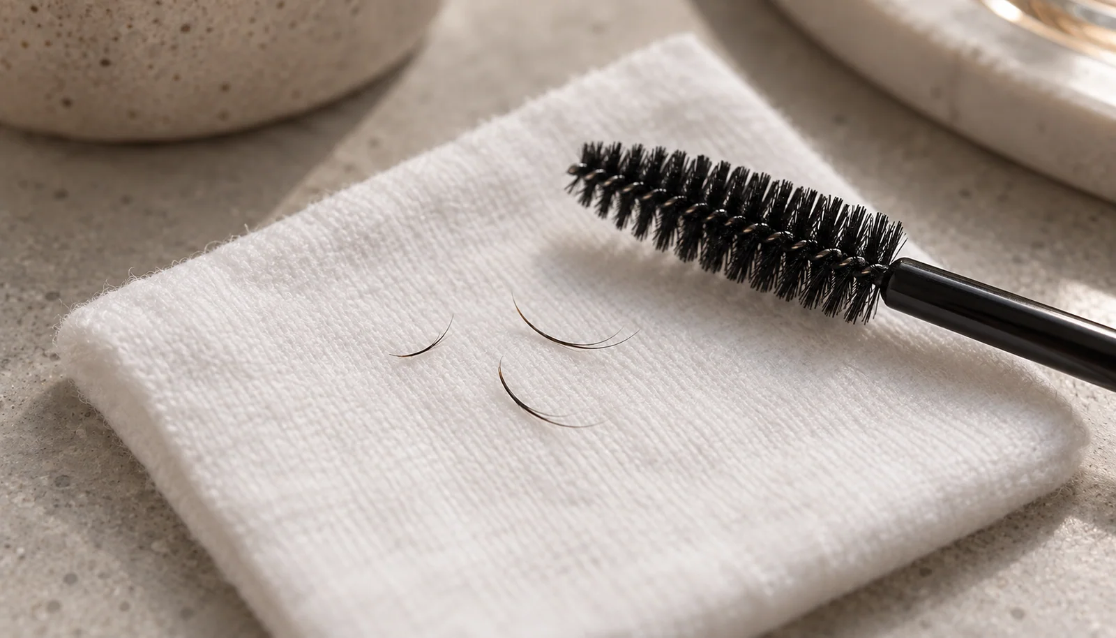 A few fine lash fibres beside a clean spoolie