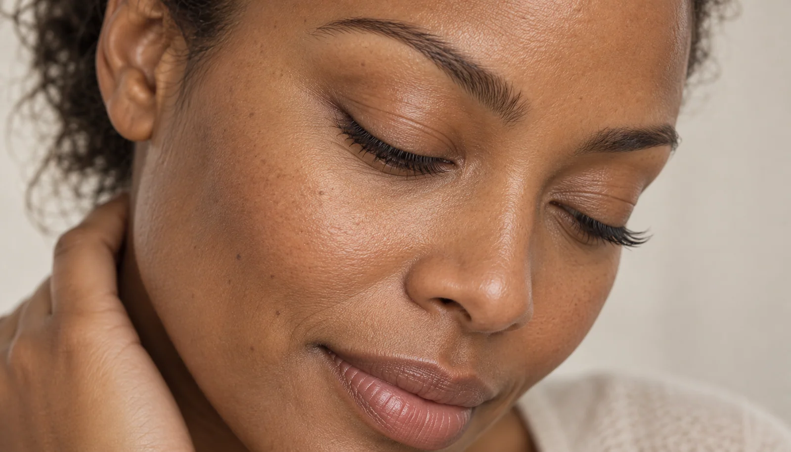 Close-up of natural lashes and fine extension fibres