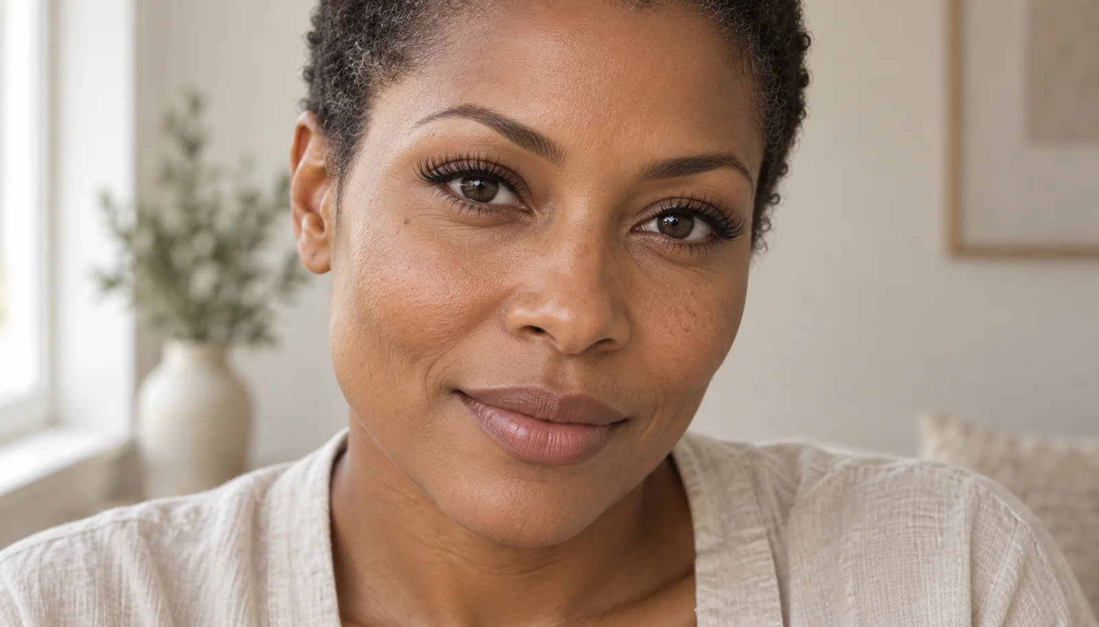 Portrait with fine wispy lash extensions