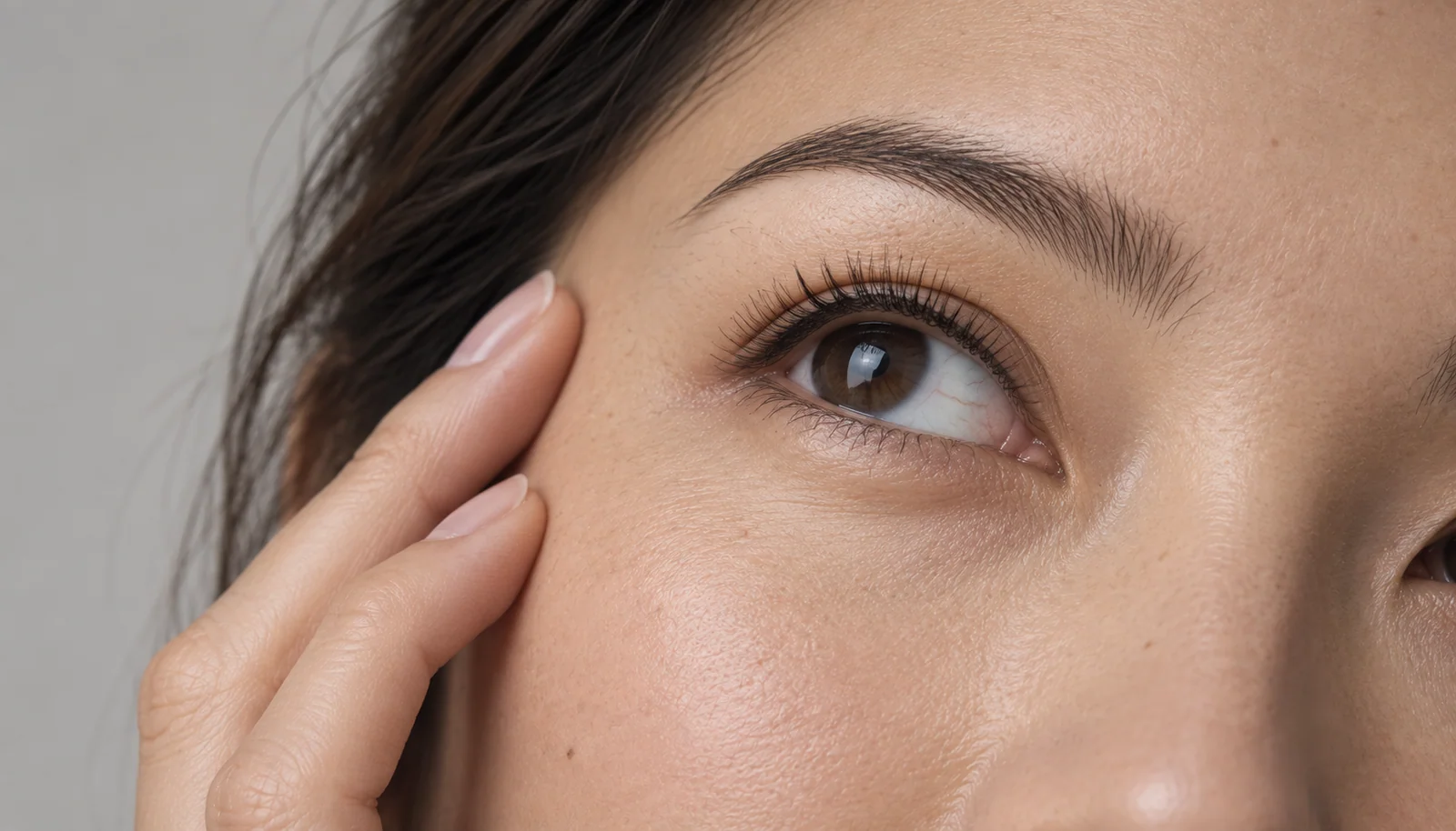 Close-up of naturally curled lashes