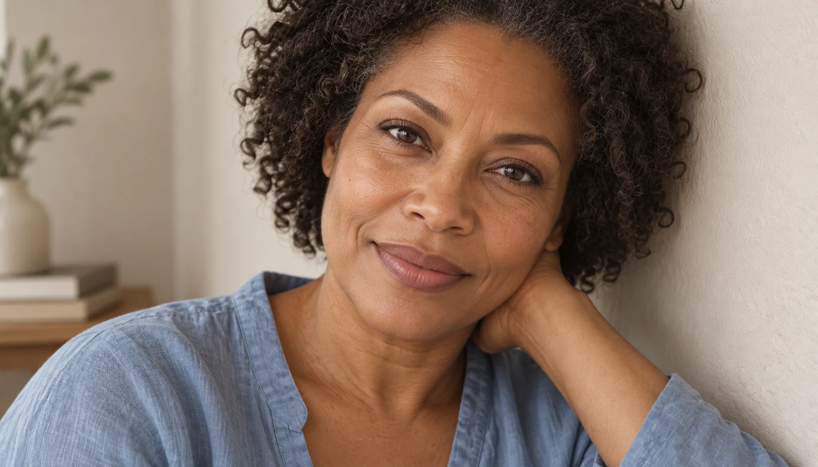 Woman with minimal eye makeup smiling in daylight