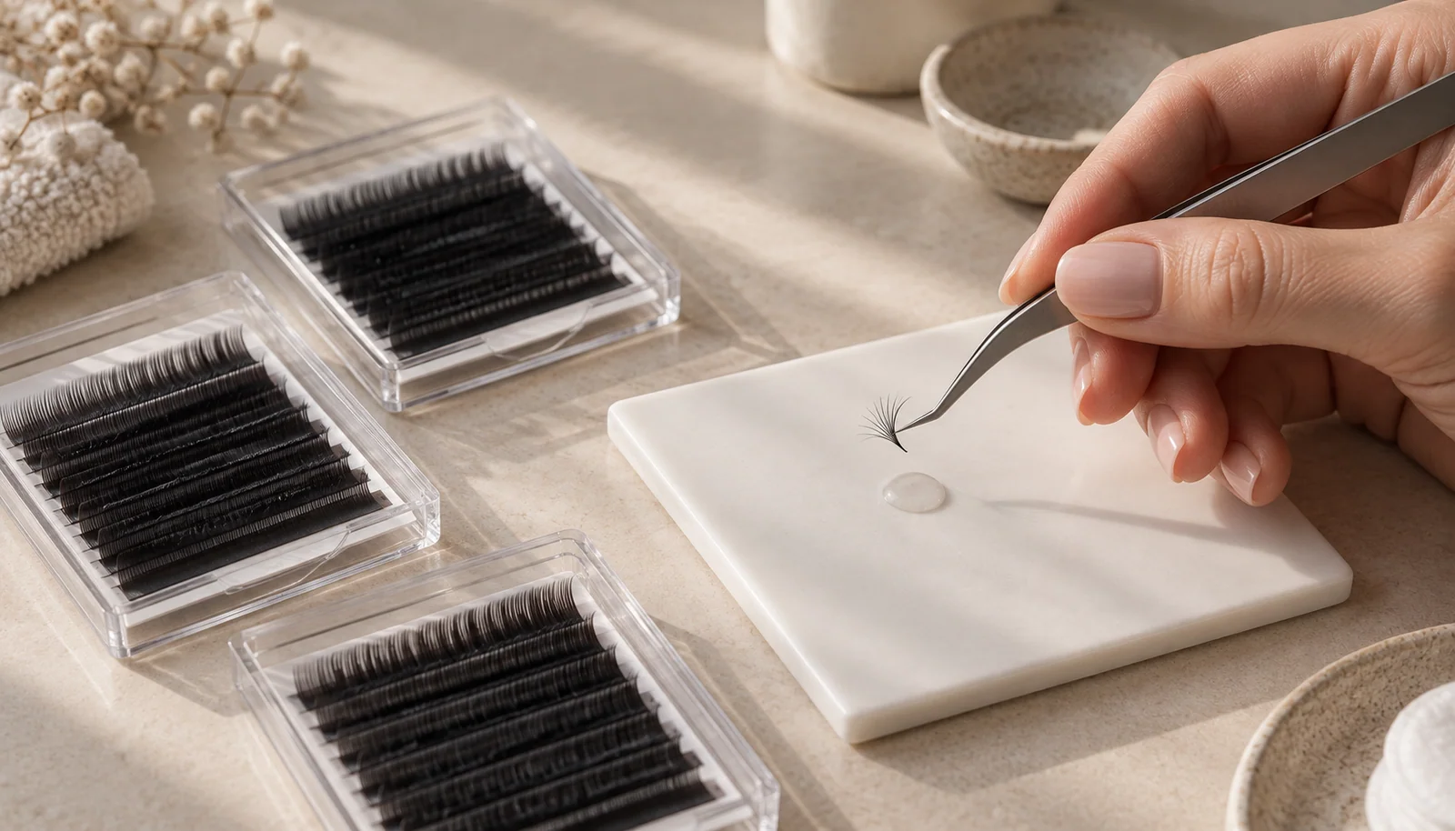 Different lengths of fine extension fibres in lash trays