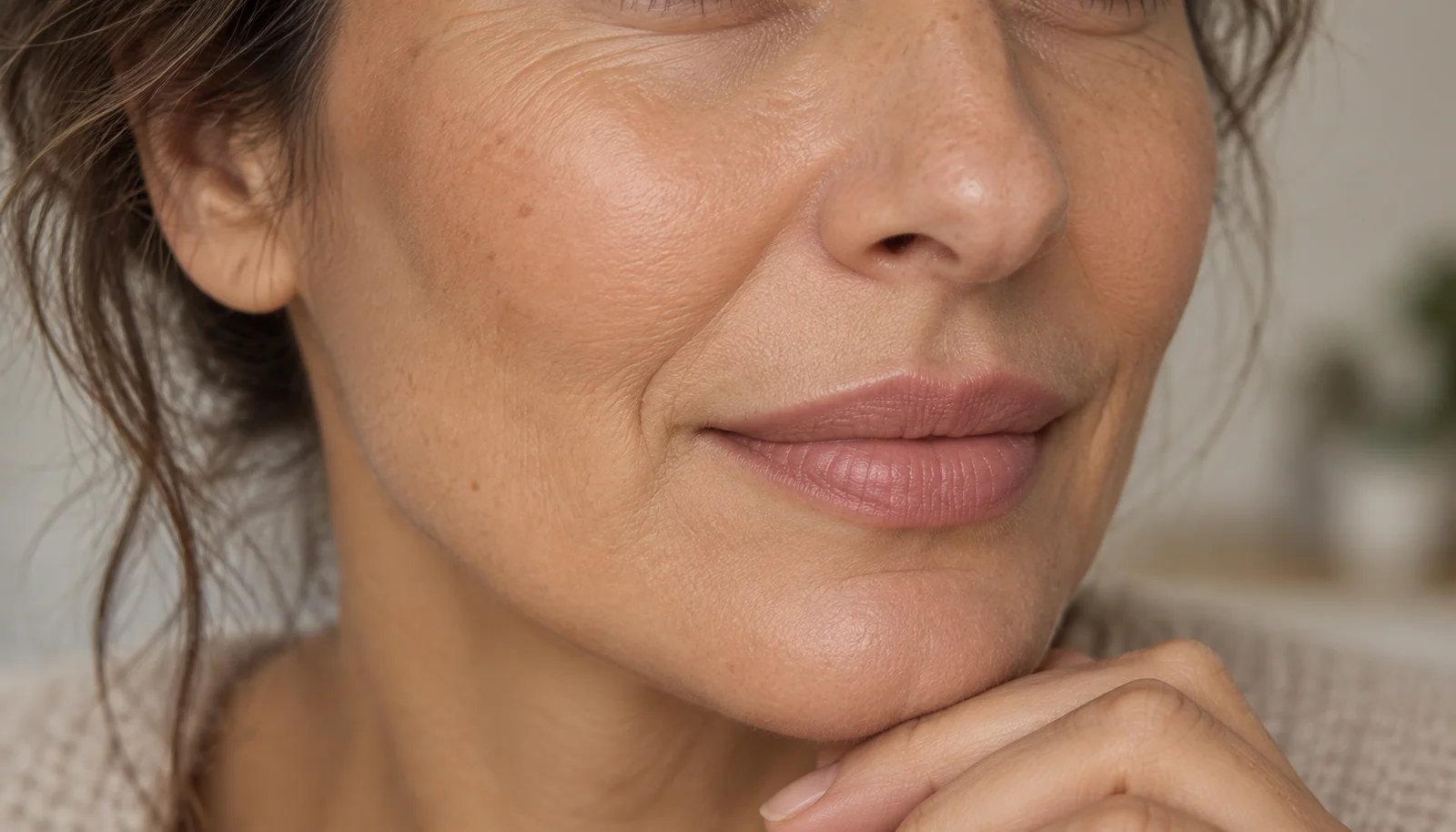 Natural rose lip colour in a close-up portrait