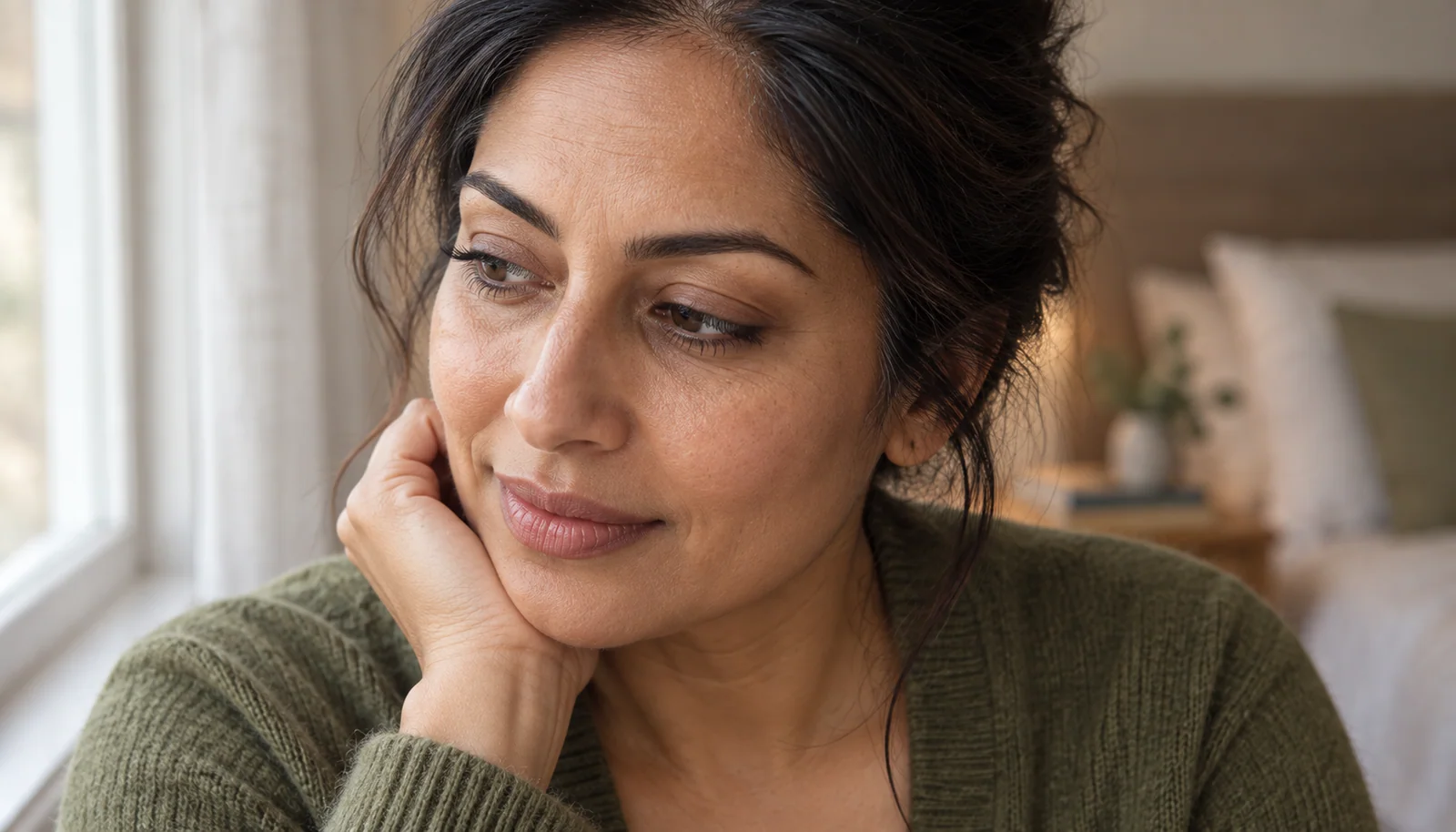 Portrait with softly defined brows and minimal makeup