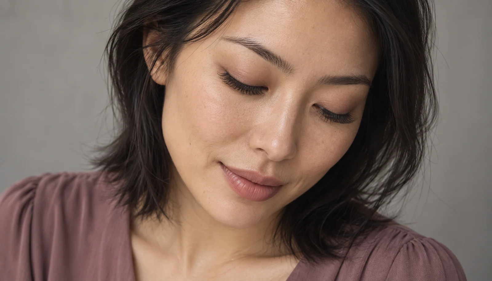 Downward gaze showing a soft volume lash set